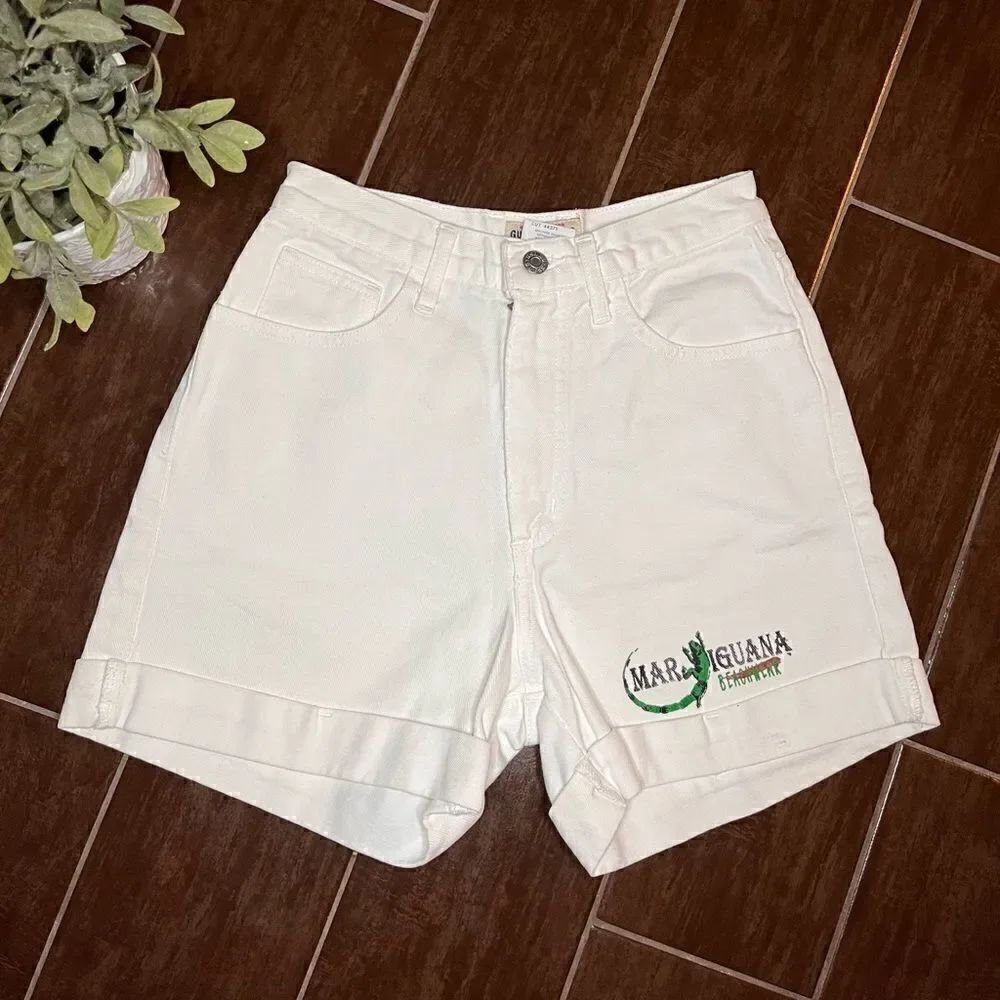 Guess white denim beach resort cuffed shorts sz 27